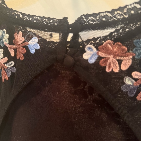 Free People Size-8 Black Minidress in black mesh w embroidery & sexy open back - Picture 5 of 9